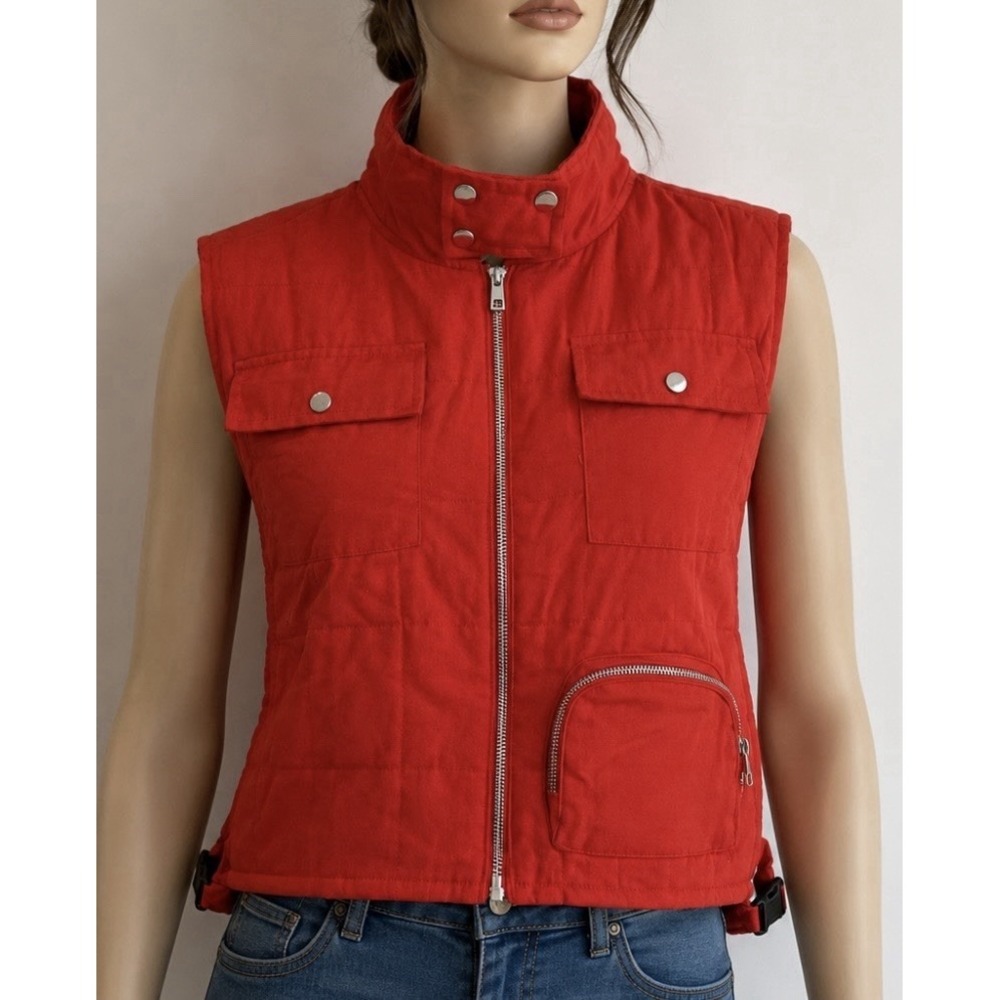 TAXI Women's Vest Jacket Y2K Red Orange 2X Zip Cotton Polyester Sleeveless Top